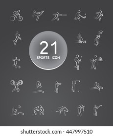 Sport Summer Games Icon logo Set. Infographics Championship concept people. Vector Image. White sign black background