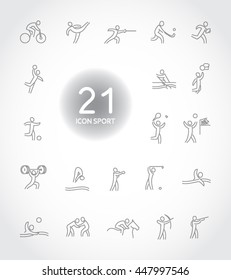 Sport Summer Games Icon logo Set. Infographics Championship concept people. Vector Image. Black sign white background