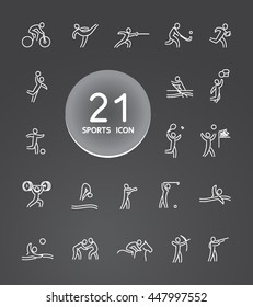 Sport Summer Games Icon logo Set. Infographics Championship concept people. Vector Image. White sign black background