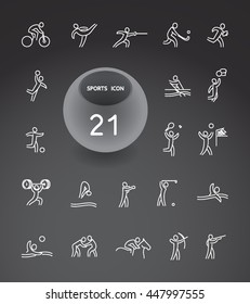 Sport Summer Games Icon logo Set. Infographics Championship concept people. Vector Image. White sign black background