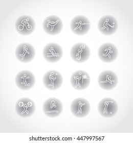 Sport Summer Games Icon logo Set. Infographics Championship concept people. Vector Image. Black sign white background