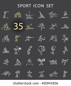 Sport Summer Games Icon logo Set. Infographics Championship concept people. Vector Image. White sign black background