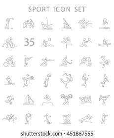 Sport Summer Games Icon logo Set. Infographics Championship concept people. Vector Image. Black sign white background