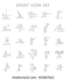 Sport Summer Games Icon logo Set. Infographics Championship concept people. Vector Image. Black sign white background