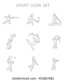 Sport Summer Games Icon logo Set. Infographics Championship concept people. Vector Image. Black sign white background