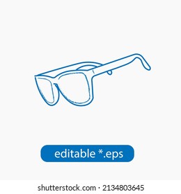 Sport sun glasses blue outline in isolated, icon, symbol, logo