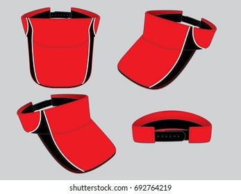 Sport Sun Visor Cap Design Contrast Red-Black And White Piping With Snap Back Strap.