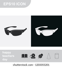 Sport sunglasses flat black and white vector icon.