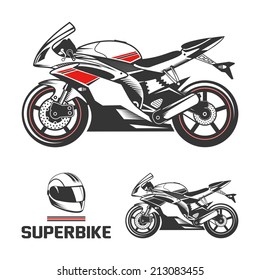 Sport superbike motorcycle with helmet.