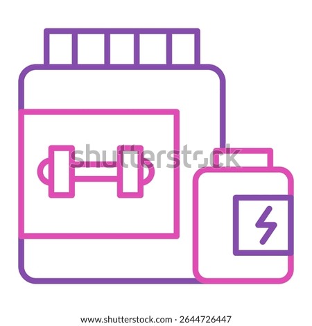 Sport supplement line icon vector isolated. Simple pictogram of healthy nutrition. Protein powder, vitamin in bottle. Concept of fitness and bodybuilding. Gainer, muscle strength.