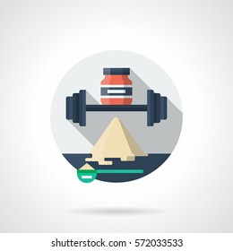 Sport supplements for bodybuilding and fitness. Round detailed flat color icon