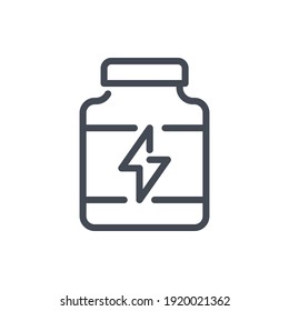 Sport supplements bottle line icon. Jar with sport nutrition vector outline sign.