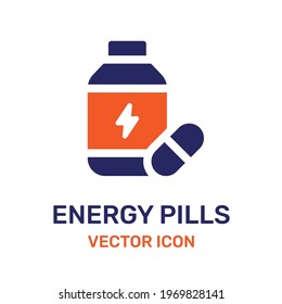 Sport supplements effects vector icon. Whey protein, energy pill symbol
