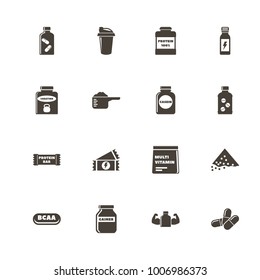 Sport Supplements icons. Perfect black pictogram on white background. Flat simple vector icon.