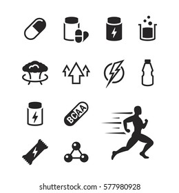 Sport supplements icons set. Black on a white background