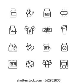 Sport Supplements Related Vector Icon Set In Thin Line Style