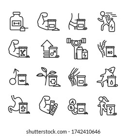 Sport supplements thin line icon set. Vector.