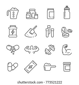 Sport Supplements: Thin Vector Icon Set, Black And White Kit