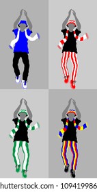 Sport supporter clapping and jumping silhouette. All the objects and four different silhouettes are in different layers. 