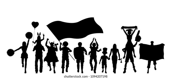 Sport supporter silhouette. All the objects and four different silhouettes are in different layers. 