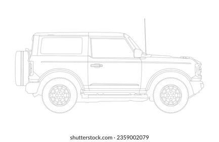 Sport SUV Detailed Vector Template Wireframe Blueprint. Blank SUV Vehicle Template Side View