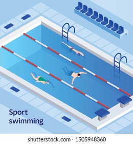 Sport swimming concept banner. Isometric illustration of sport swimming vector concept banner for web design