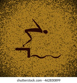 sport Swimming icon button logo symbol concept high quality on brown background Rock background