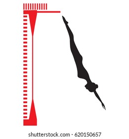 Sport swimming silhouette of women jump with a springboard isolated on white background abstract art creative modern flat style minimalism vector