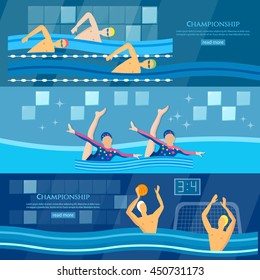 Sport swimming water polo synchronized swimming banner professional water sports vector illustration 