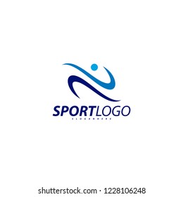 Sport symbol design, Fitness people icon vector logo, speed fitness, running, swimming, jumping logotype, hexagon people