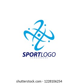 Sport symbol design, Fitness people icon vector logo, speed fitness, running, swimming, jumping logotype, hexagon people