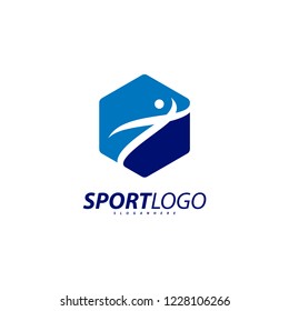 Sport symbol design, Fitness people icon vector logo, speed fitness, running, swimming, jumping logotype, hexagon people