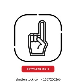 Sport symbol, foam finger outline vector icon