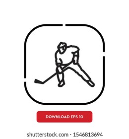 Sport symbol, hockey player outline vector icon