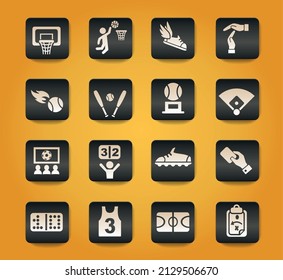 sport symbols on black buttons on yellow background
