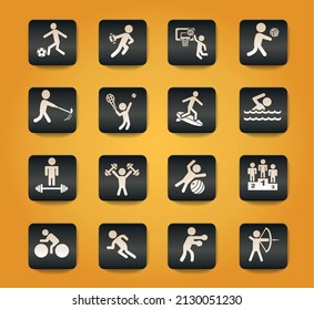 sport symbols on black buttons on yellow background