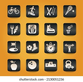 sport symbols on black buttons on yellow background