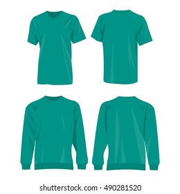 Sport teal t-shirt and sweater isolated set vector on the white background
