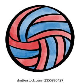 sport, team, beach, game, play, volleyball, ball, circle, round, exercise, activity, volley ball, sphere, net, basketball, icon, equipment, rounded, circular, cartoon, watercolor, paint, outdoor