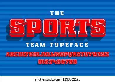 Sport team font design, alphabet, character set, typeface, typography, letters and numbers. Vector illustration