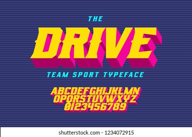 Sport team font design, alphabet, character set, typeface, typography, letters and numbers. Vector illustration