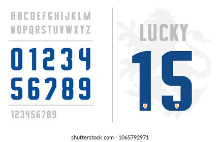 Sport Team font. Uniform letters and numbers for sport apparel. Full alphabet.