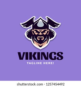 Sport team logo template with image of the bearded viking in winged helmet. Mascot.