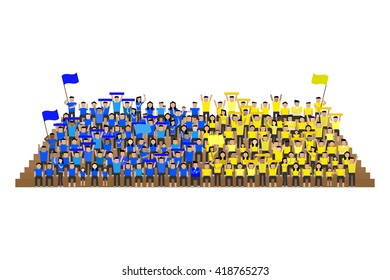 sport team supporter cheering on the stand  blue and yellow kit