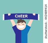 sport team supporter holding cheer scarf-vector