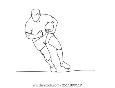 Sport teamwork concept. Dynamic single line draw design graphic vector illustration. One continuous line drawing young american football player catch the ball from his teammate for competition poster 