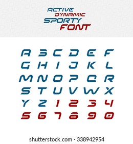 Sport Techno Font Alphabet Letters. Skew Italic Dynamic Typeface. Capital Letters And Numbers.