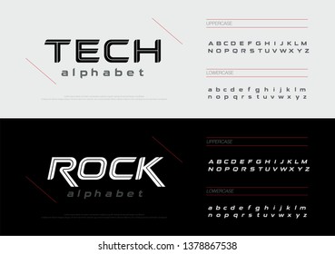 Conjunto de fontes do alfabeto de tecnologia esportiva. Letras modernas desenhos tipografia fontes maiúsculas, minúsculas e itálico. ilustração vetorial