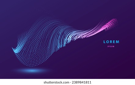 Sport technology and science particles wavy vector. Dynamic neon dots  background.