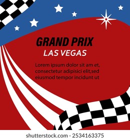 Sport Template Design für Sportveranstaltung.Autorennen Hintergrund mit abstrakten Wellenlinien und eine Flagge. Grand prix 2024 Las Vegas. Vektorgrafik